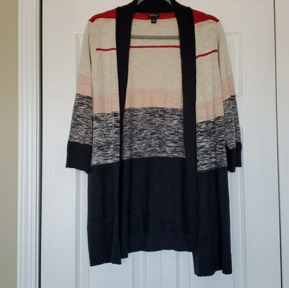 torrid Sweaters - Torrid navy blue Cream Tan Pink striped cardigan sweater 2X